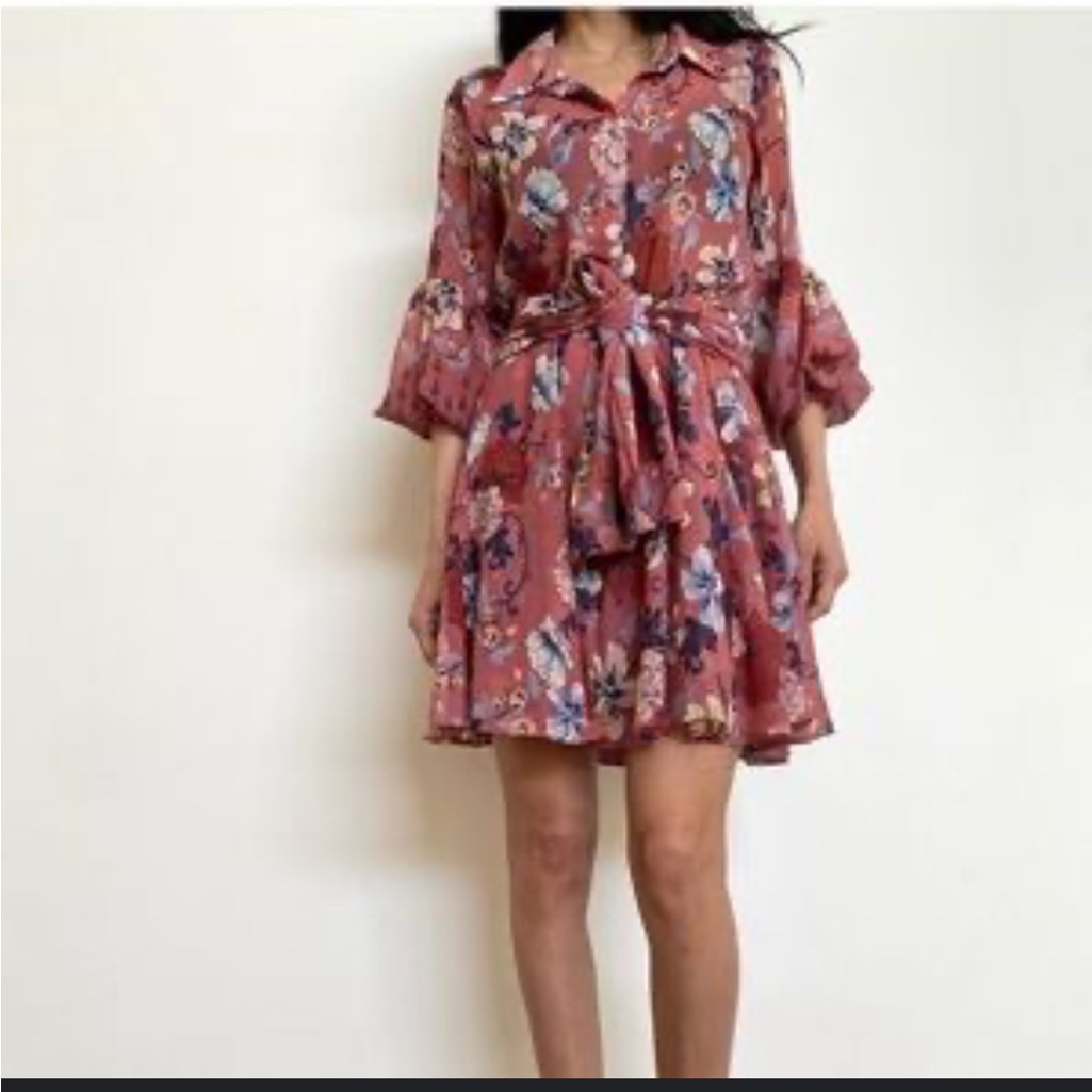 Misa Dress With Tie Waist And Collar . Size Large
